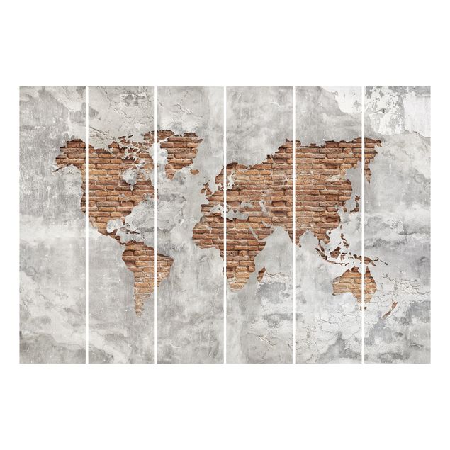 Zasłony panele Mapa świata Shabby Concrete Brick