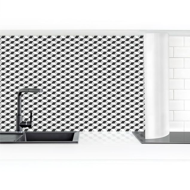 Panel ścienny do kuchni - Płytka geometryczna Mix Cube Czarna