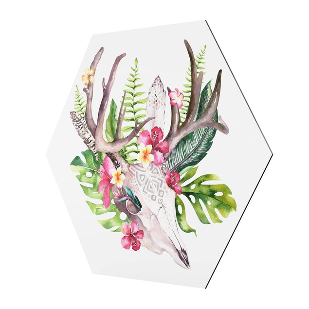 Obraz heksagonalny z Alu-Dibond - Czaszka tropikalnego kwiatu II