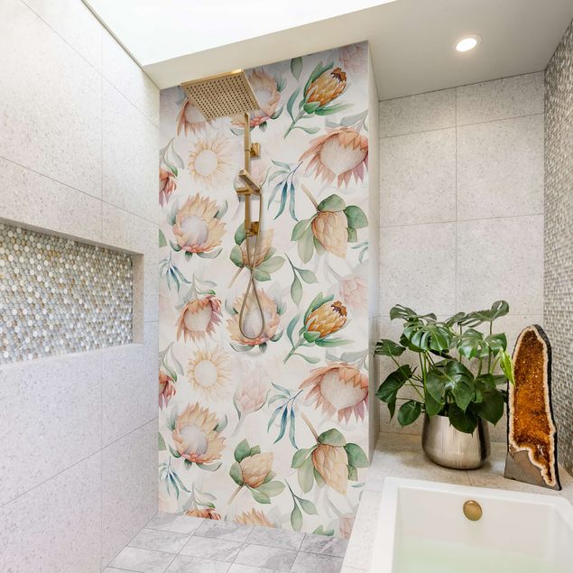 Panele ścienne do łazienki pod prysznic Watercolour Sunflowers