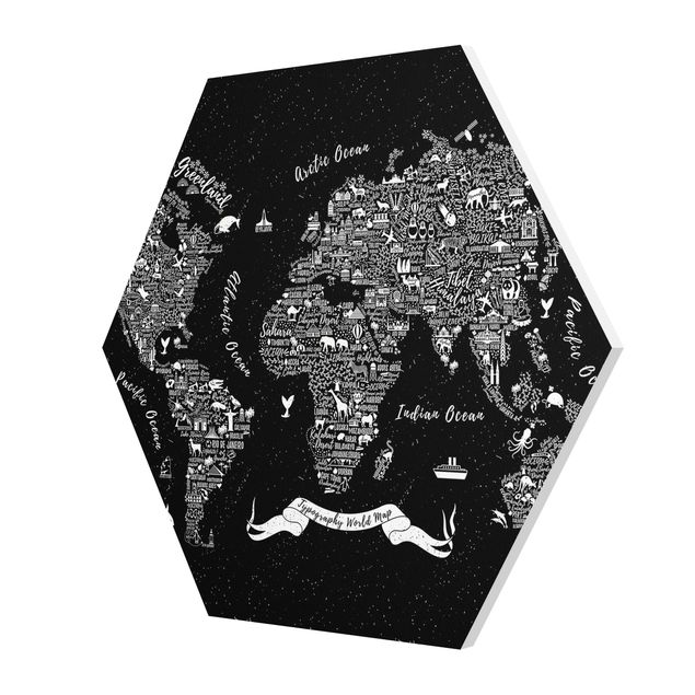 Sbraz mapa swiata Typografia mapa świata czarna