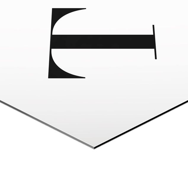 Obraz heksagonalny z Alu-Dibond - Biała litera Szeryf T