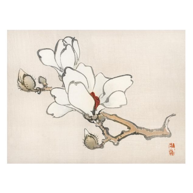 Nowoczesne obrazy do salonu Rysunki azjatyckie Vintage Magnolia biała
