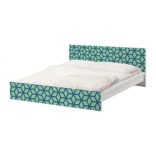Okleina meblowa IKEA - Malm łóżko 160x200cm - Wzór kostki zielony