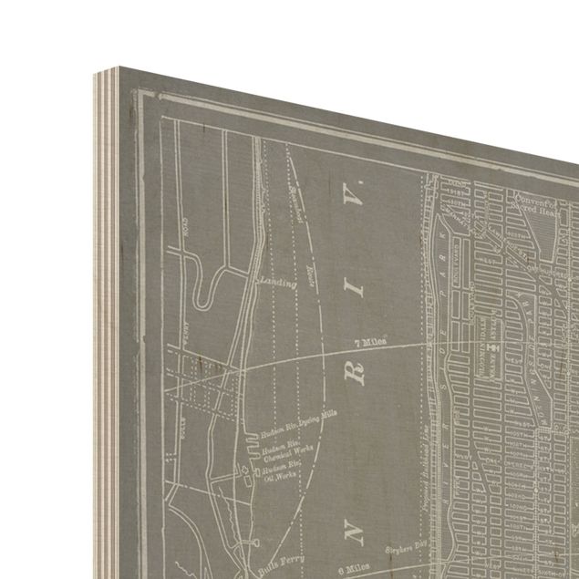 Obraz z drewna - Mapa miasta w stylu vintage Nowy Jork Manhattan