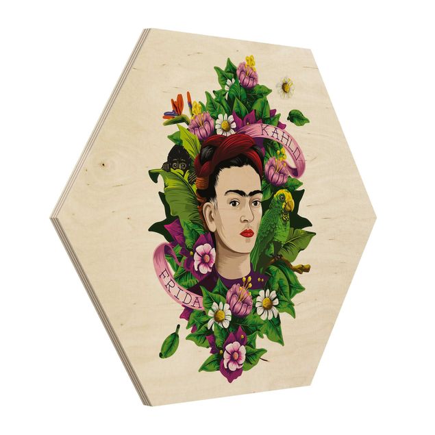 Obrazy na drewnie Frida Kahlo - Frida, małpa i papuga