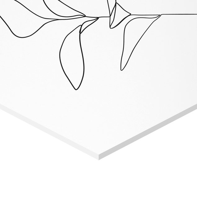Sześciokątny obraz Line Art Liście roślin Czarne Białe