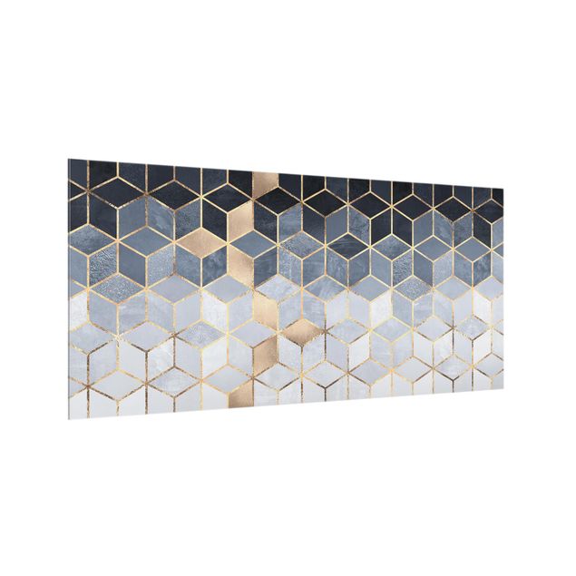 Panele szklane do kuchni Niebiesko-biała złota geometria