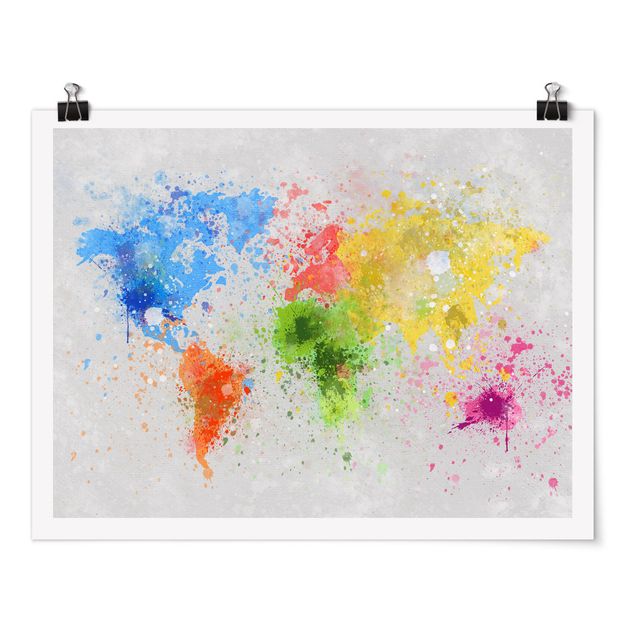 Kolorowe obrazy Mapa świata z kolorowym rozbryzgiem