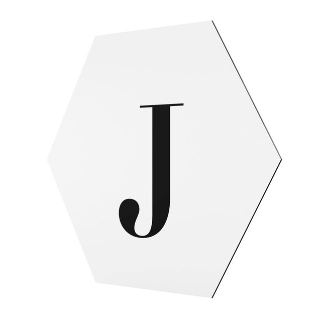 Obraz heksagonalny z Alu-Dibond - Biała litera Szeryf J