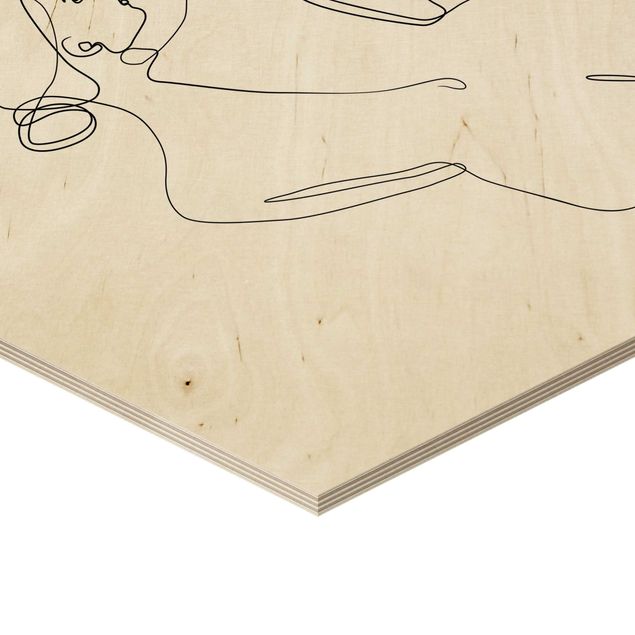 Obraz heksagonalny z drewna 3-częściowy - Linia Art Kobiety nago czarne białe Zestaw