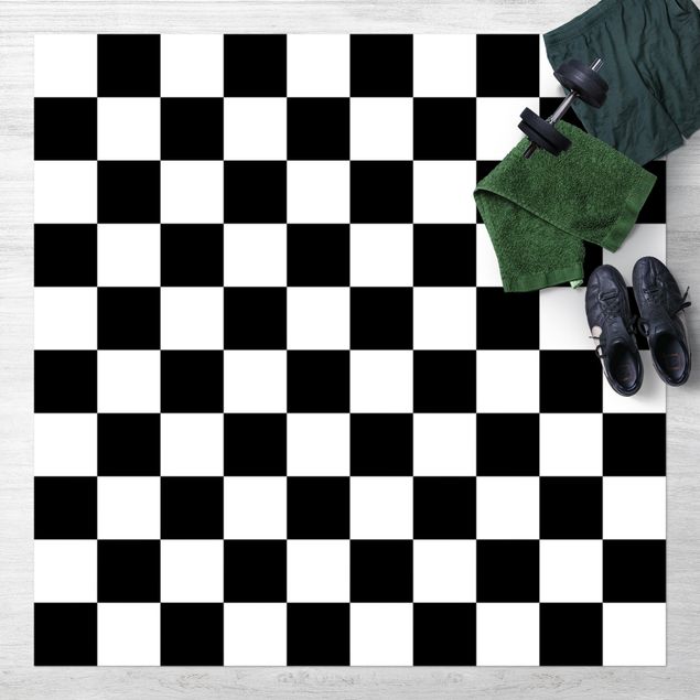 dywan ogrodowy Geometryczny wzór w kratkę czarno-biały