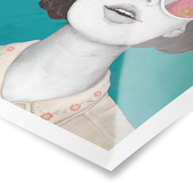 Artystyczne obrazy Ilustracja portret kobiety Kolaż z kwiatami Okulary