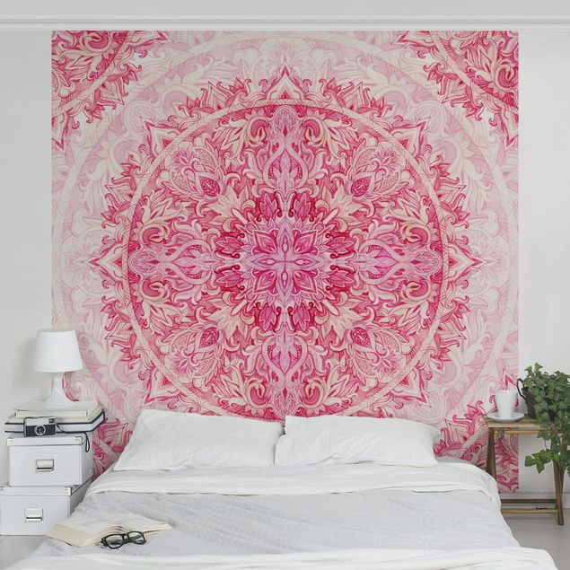 Tapety na ściany Mandala akwarelowy wzór ornamentu różowy