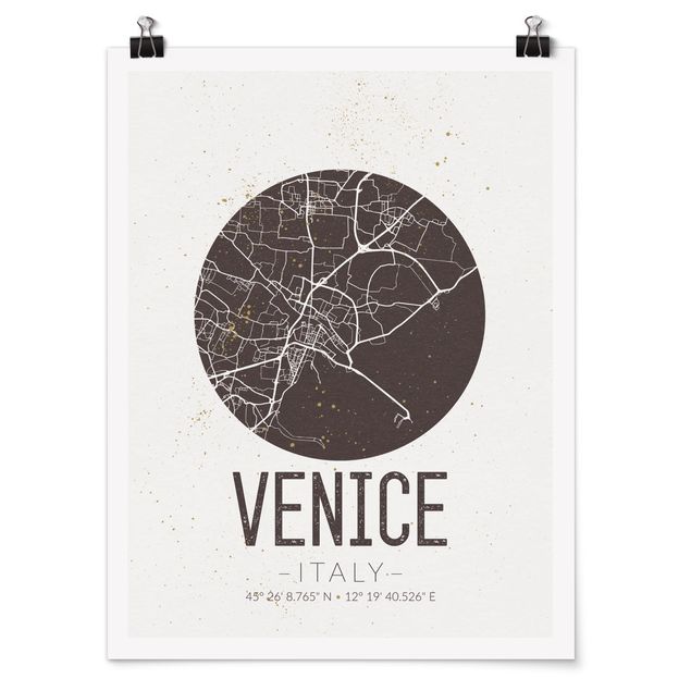 Obrazy z napisami Mapa miasta Wenecja - Retro
