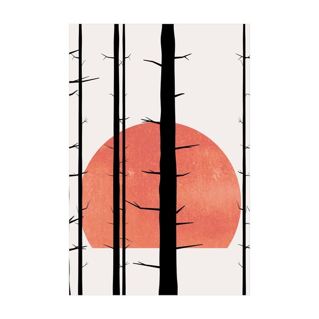 dywan las Czerwone słońce w bajkowym lesie