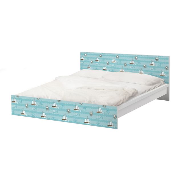 Okleina meblowa IKEA - Malm łóżko 180x200cm - Ornament w kolorze morskim