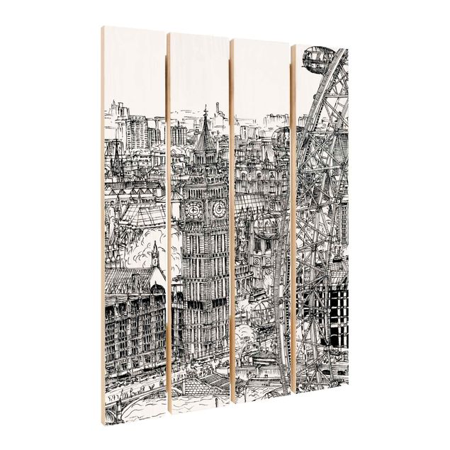 Obraz z drewna - Studium miasta - London Eye
