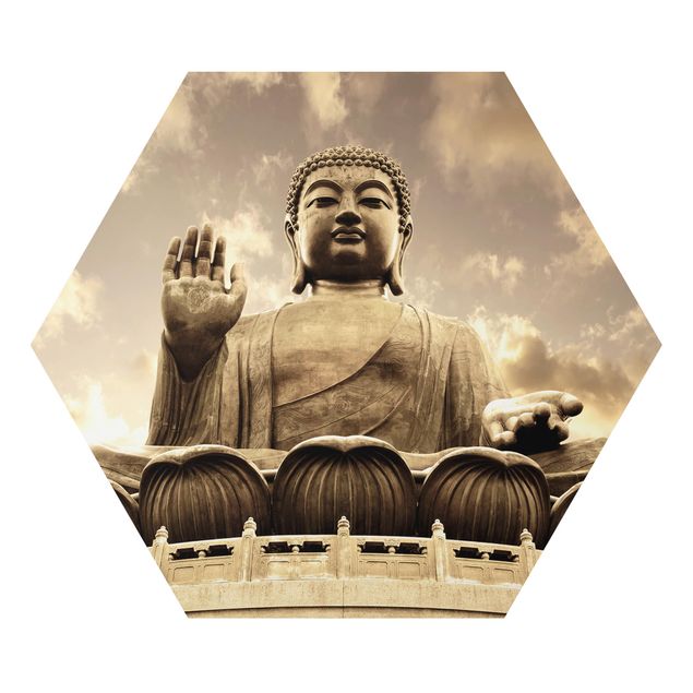 Obraz heksagonalny z Alu-Dibond - Wielki Budda Sepia