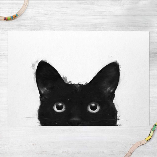 dywany zewnętrzne tarasowe Ilustracja czarnego kota na białym obrazie
