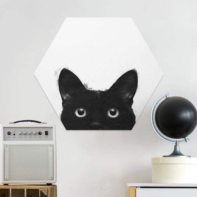 Dekoracja do kuchni Ilustracja czarnego kota na białym obrazie