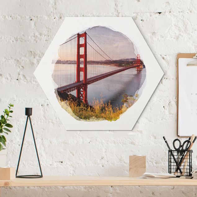 Nowoczesne obrazy do salonu Akwarele - Most Złotoen Gate w San Francisco