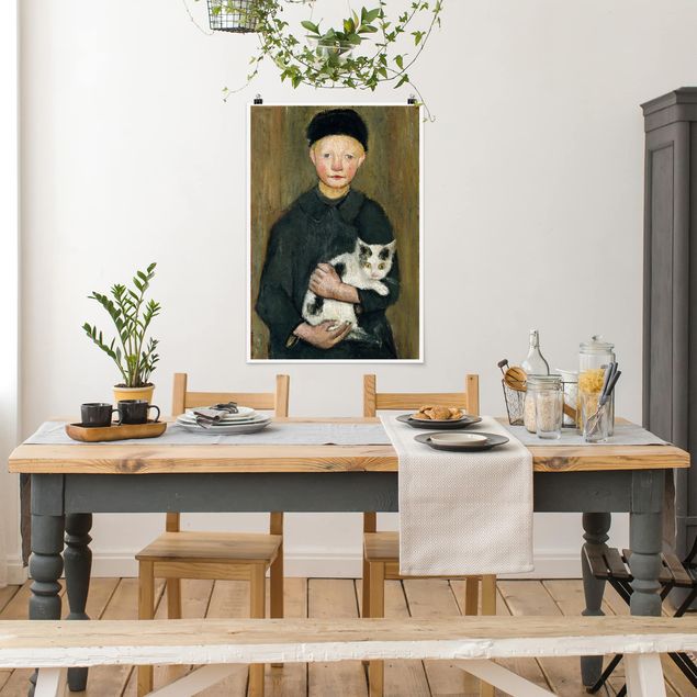Nowoczesne obrazy do salonu Paula Modersohn-Becker - Chłopiec z kotem