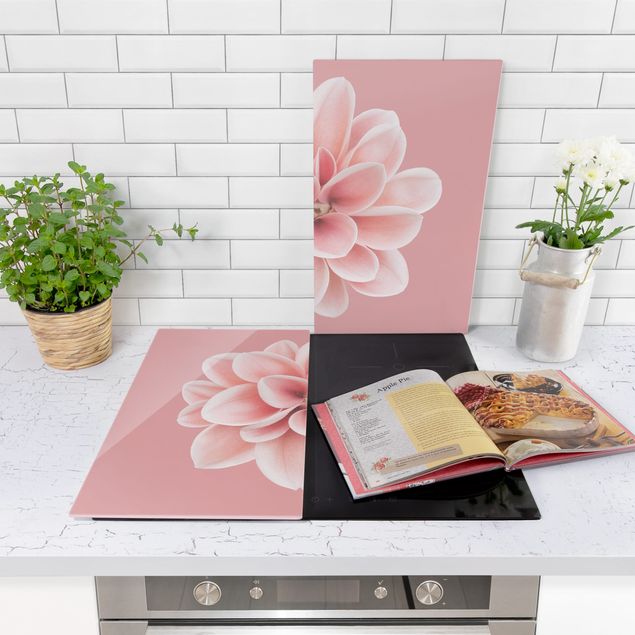Szklana płyta ochronna na kuchenkę - Dahlia Różowy różowy z wyśrodkowanym kwiatem