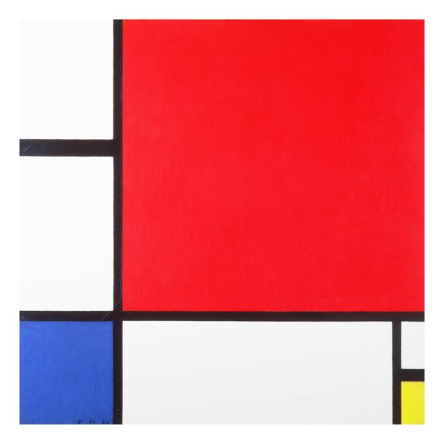Panele szklane do kuchni Piet Mondrian - Kompozycja Czerwony Niebieski Żółty