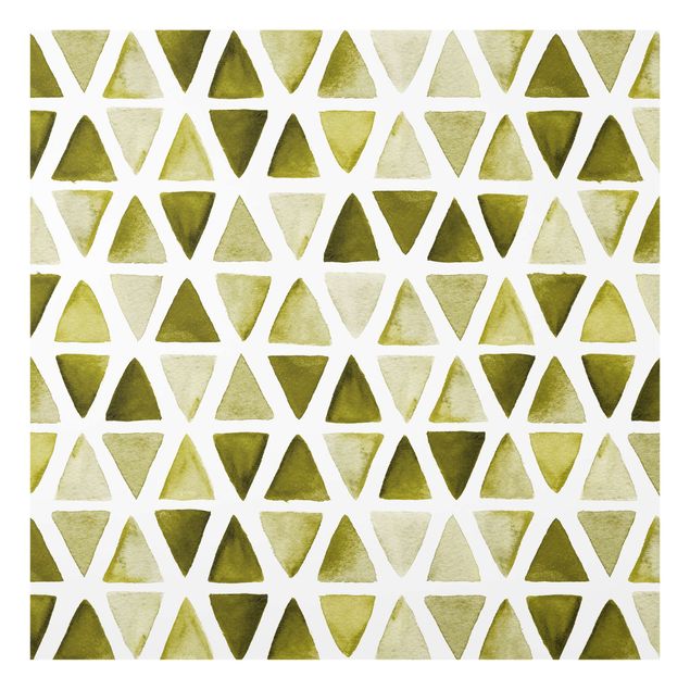 Panel szklany do kuchni - Trójkąty akwarelowe w kolorze oliwkowej zieleni