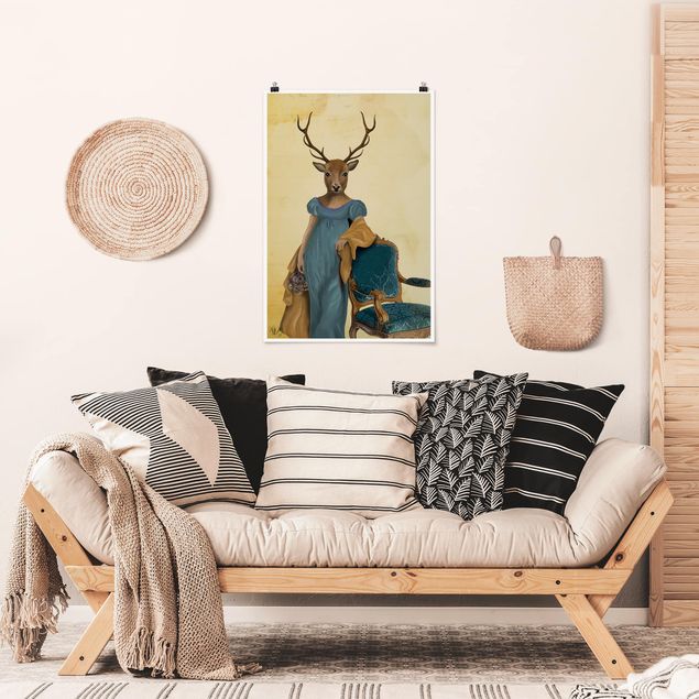 Obrazy do salonu nowoczesne Portret zwierzęcia - Dama z czerwonym jeleniem