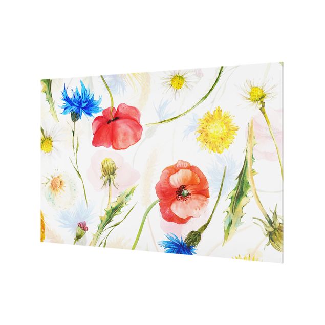 Panel kuchenny - Watercolour Wild Flowers With Poppies - Format poziomy 1:1