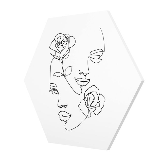 Obrazy z motywem kwiatowym Line Art Twarze kobiet Róże czarno-biały