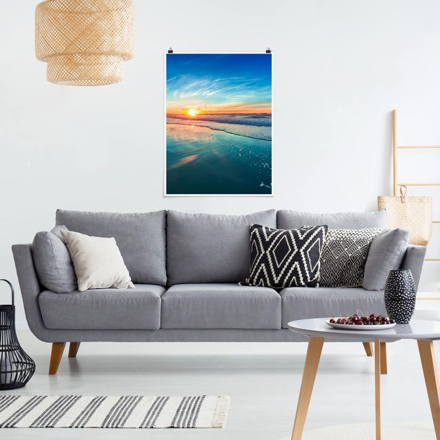 Obrazy do salonu nowoczesne Romantyczny zachód słońca nad morzem
