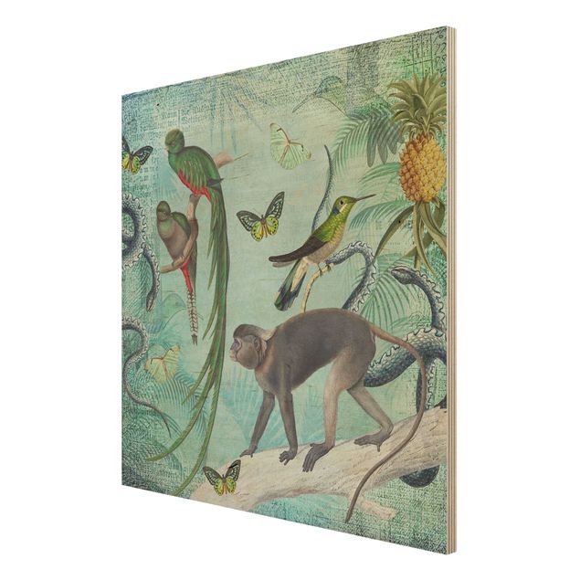Obrazy na ścianę Kolaże w stylu kolonialnym - małpy i rajskie ptaki