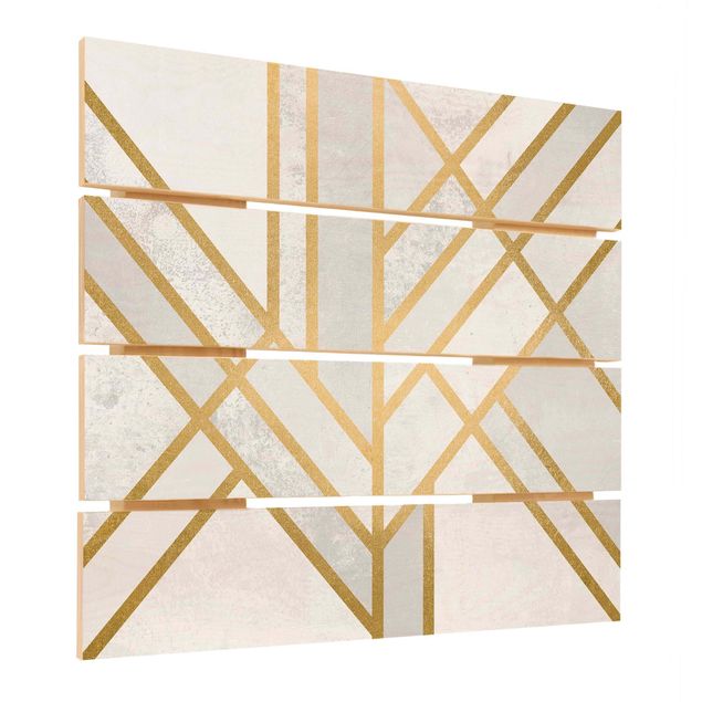 Obraz z drewna - Art Deco Geometry Białe złoto
