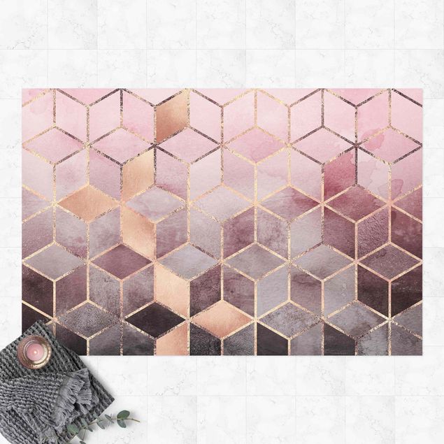 dywany zewnętrzne tarasowe Różowo-szara złota geometria