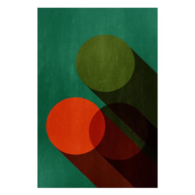 Obrazy do salonu nowoczesne Kształty abstrakcyjne - koła w zieleni i czerwieni