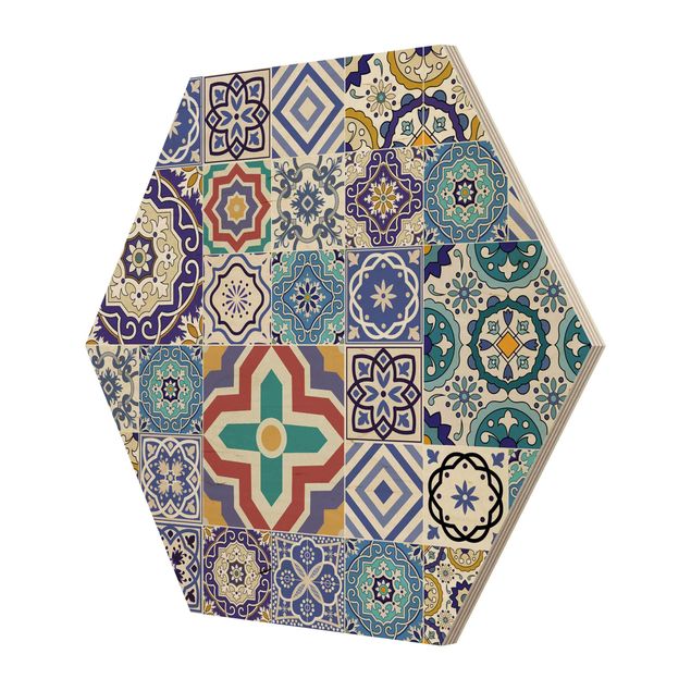 Obraz heksagonalny z drewna - Płytka Backsplash - Misterne płytki portugalskie