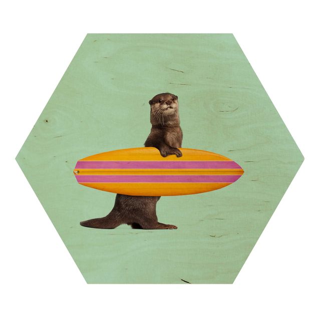 Obrazy z drewna Otter z deską surfingową