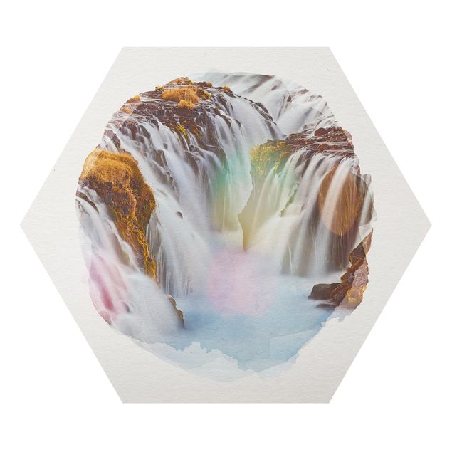 Obrazy natura Akwarele - wodospad Brúarfoss na Islandii