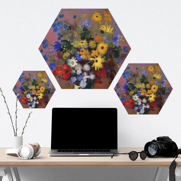 Obraz heksagonalny z Alu-Dibond - Odilon Redon - Kwiaty w wazonie