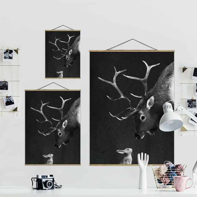 Obrazy ze zwierzętami Ilustracja Jeleń i zając Czarno-biały obraz