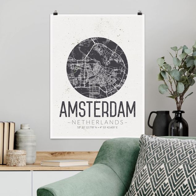Dekoracja do kuchni Mapa miasta Amsterdam - Retro