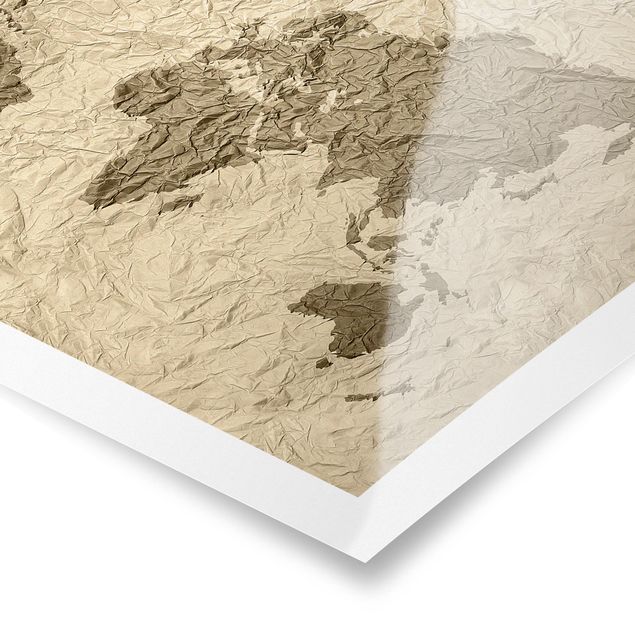 Obrazy na ścianę Papierowa mapa świata beżowo-brązowa