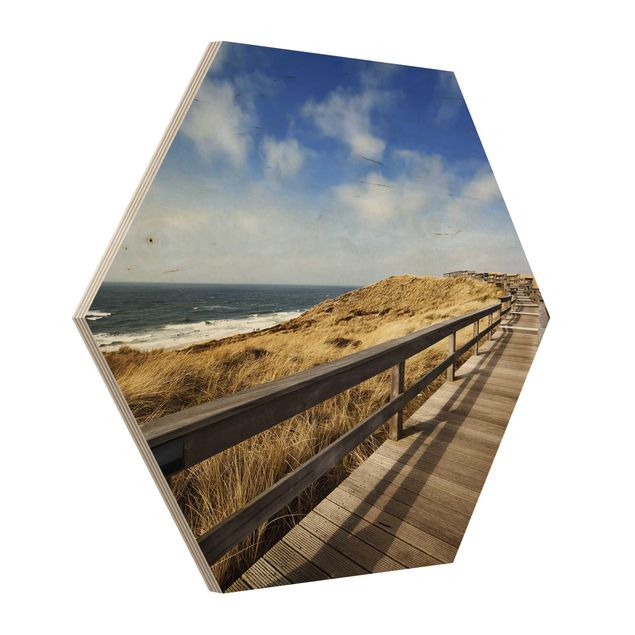 Obraz heksagonalny z drewna - Spacer nad morze północne