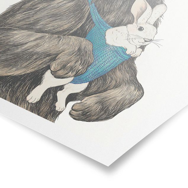 Obrazy ze zwierzętami Ilustracja Miś i króliczek - dziecko