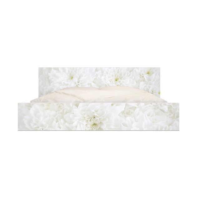Okleina meblowa IKEA - Malm łóżko 160x200cm - Dahlie Morze kwiatów białe
