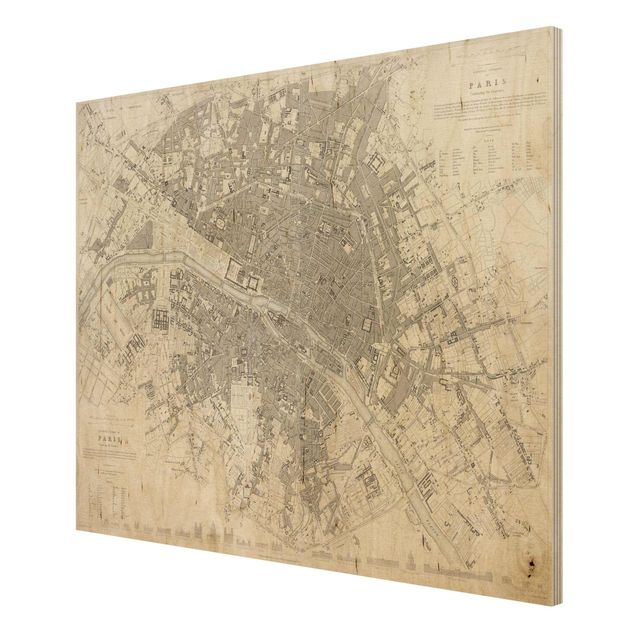 Obrazy na drewnie Mapa miasta w stylu vintage Paryż