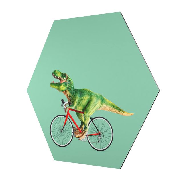 Zielony obraz Dinozaur z rowerem